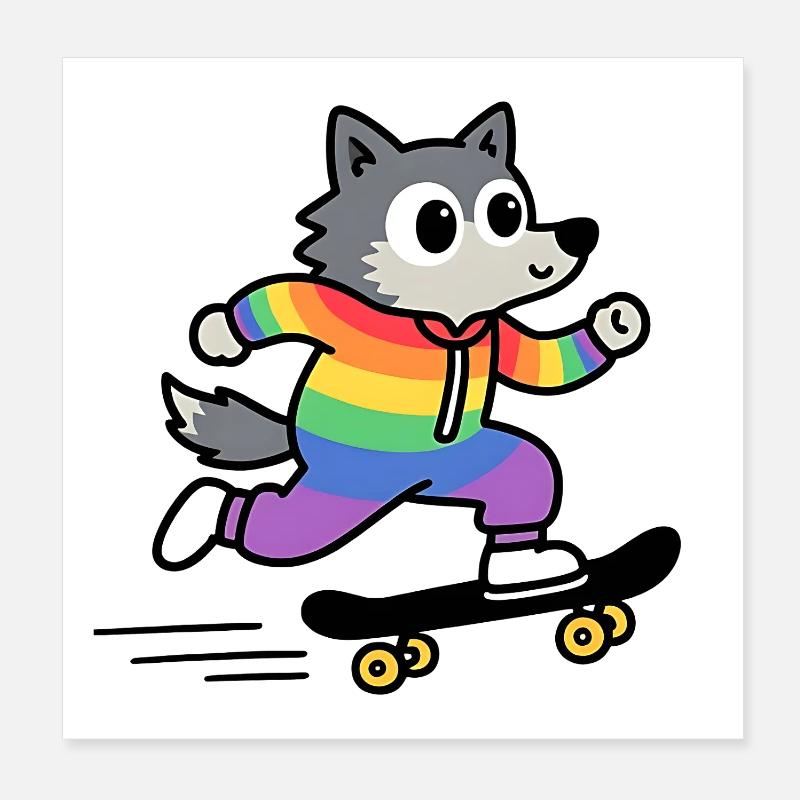 Rainbow Wolf Skate Poster 8" x 8" (20x20 cm)