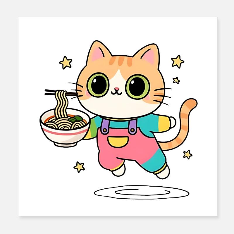 Cat Multicolor Ramen Bowl Poster 8" x 8" (20x20 cm)