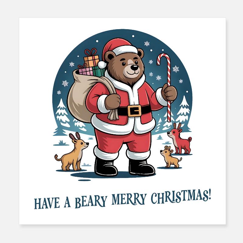 Beary Merry Christmas Santa Bear Poster 8" x 8" (20x20 cm)