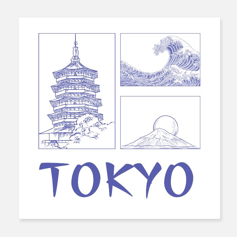 Tokyo Trio Pagoda Wave Fuji Poster 8" x 8" (20x20 cm)