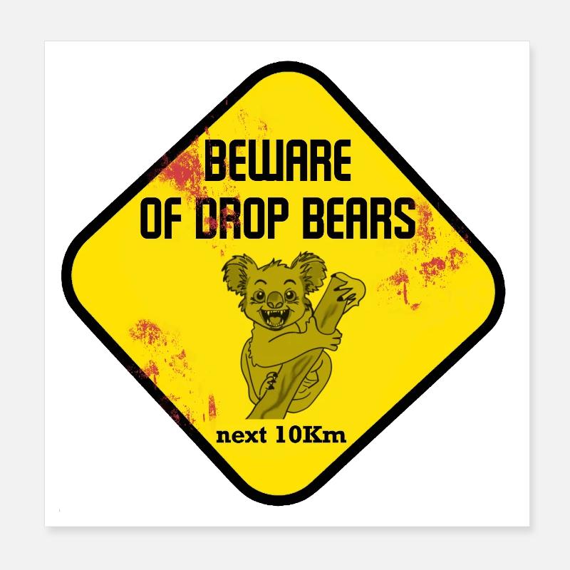 Warning Sign Drop Bears Poster 8" x 8" (20x20 cm)