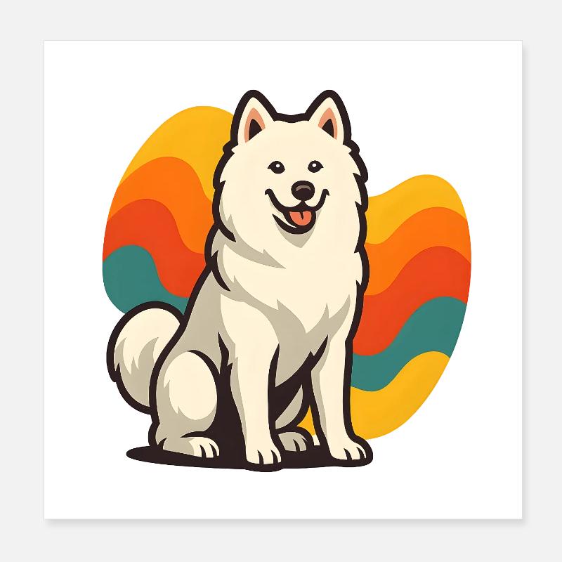 Samoyed Dog Prism Retro Wave Poster 8" x 8" (20x20 cm)