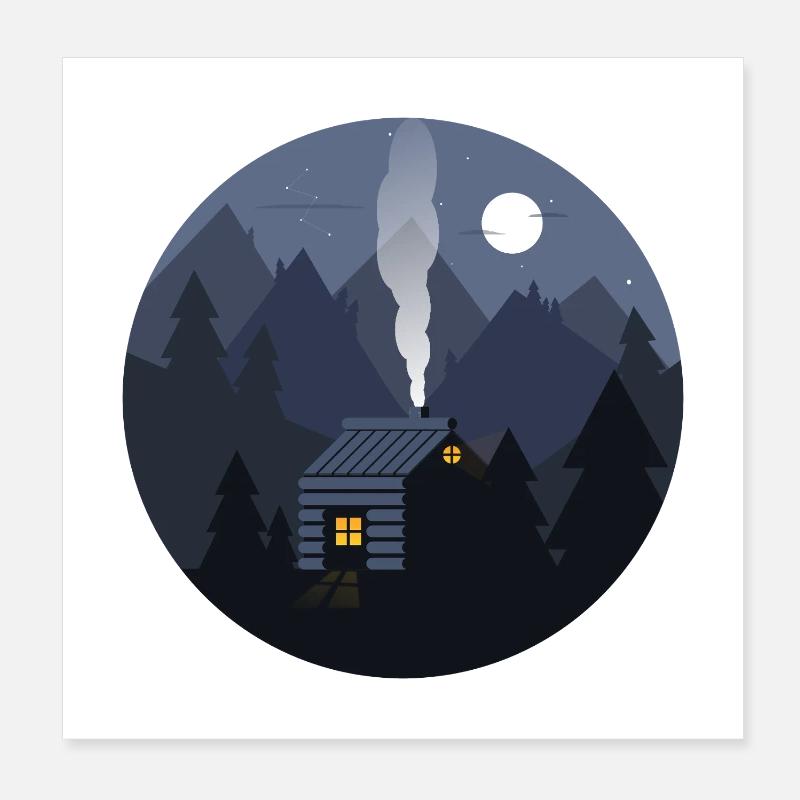 Nightfall Cabin in Pines Poster 8" x 8" (20x20 cm)