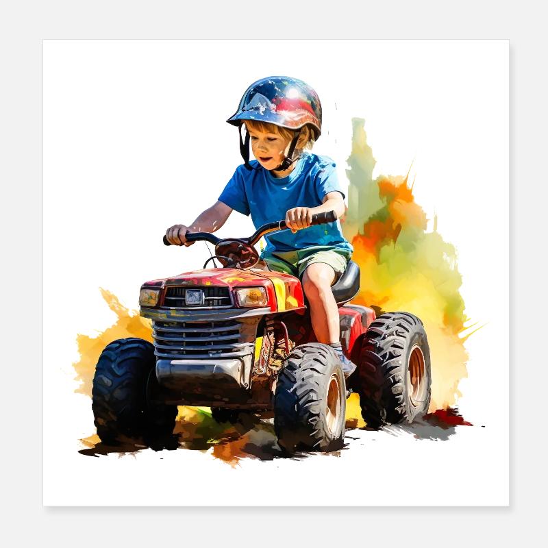 Boy on toy tractor with paint splash Poster 8" x 8" (20x20 cm)