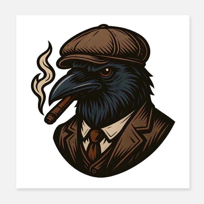 Crow Gangster with Cigar Poster 8" x 8" (20x20 cm)