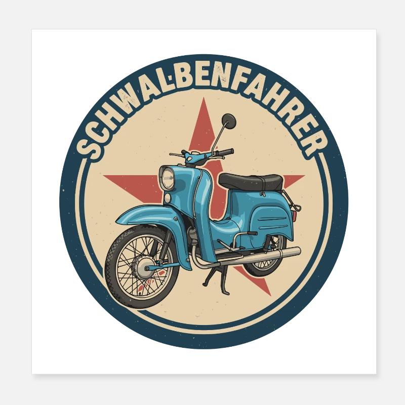 Schwalbe Simson Moped DDR Suhl KR51 Geschenk - Poster 20x20 cm - Weiß