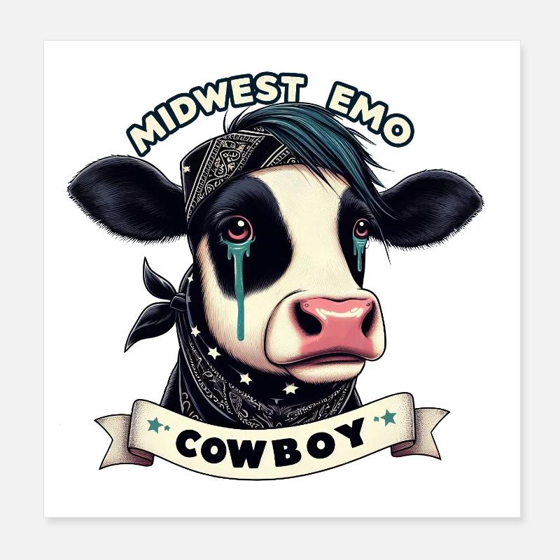 Mittlerer Westen Emo Cowboy Kuh Illustration Poster 20x20 cm
