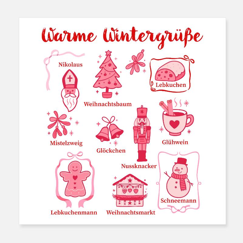 Warmth Winter Greetings Pink Figurines Poster 8" x 8" (20x20 cm)