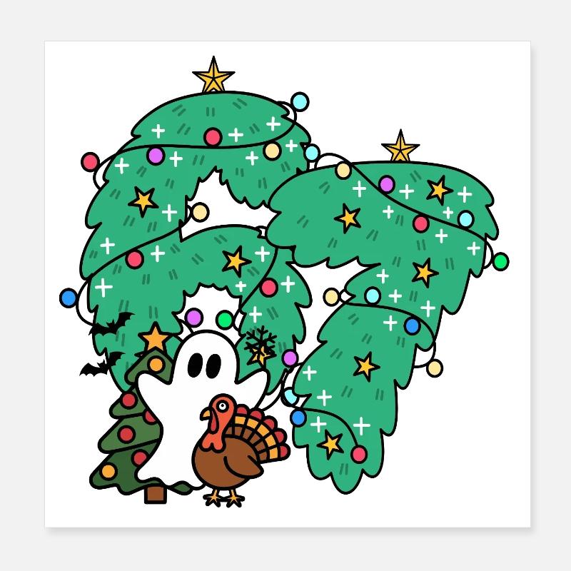 67 Nummern Whimsical Ghost Under Festive Evergreen Poster 20x20 cm