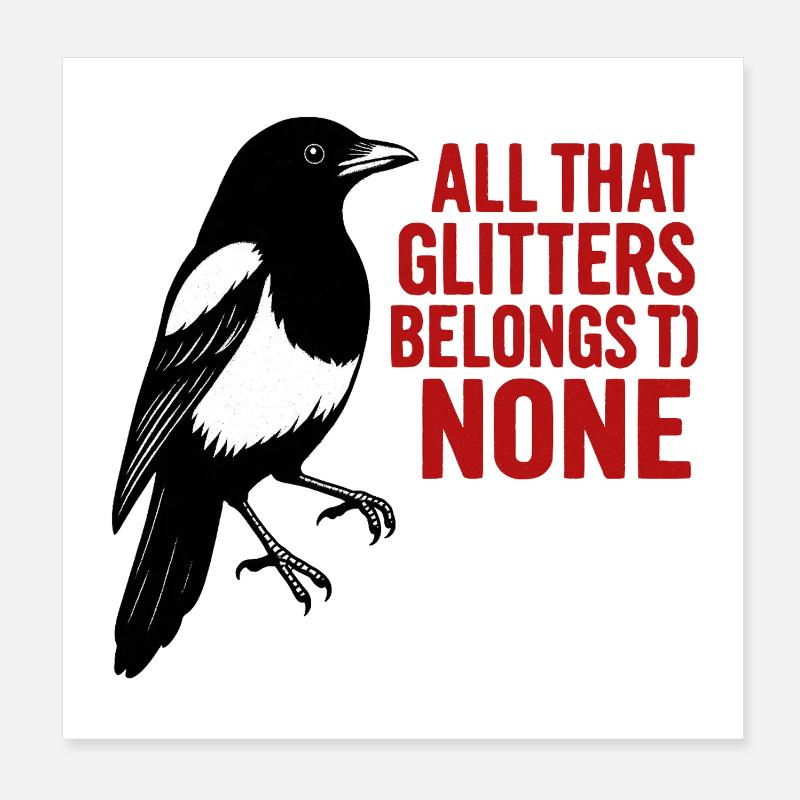 Krähe und roter Glitter-Spruch Poster 20x20 cm