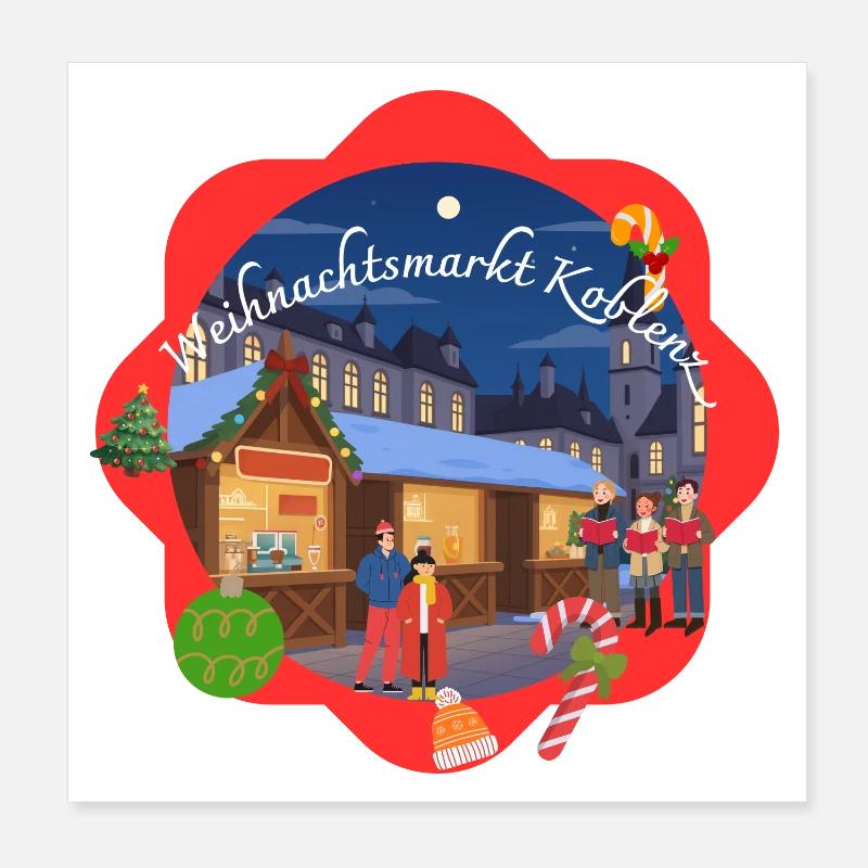 Weihnachtsmarkt Koblenz - Poster 20x20 cm - Weiß