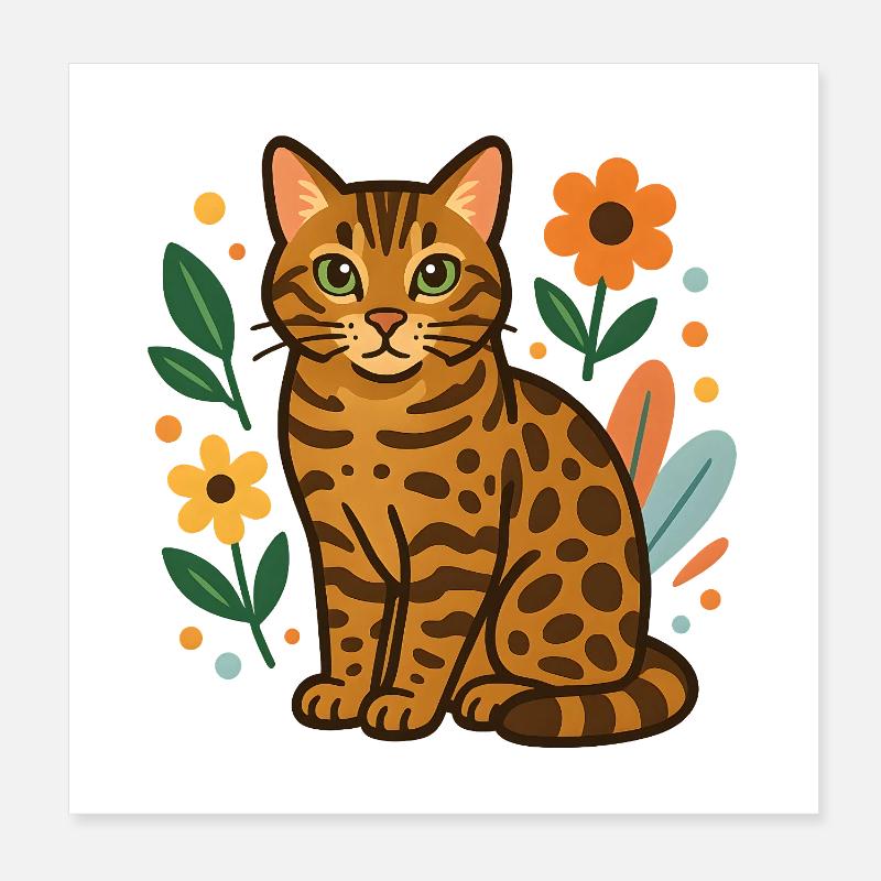 Chat du Bengale parmi les fleurs Poster 20 x 20 cm