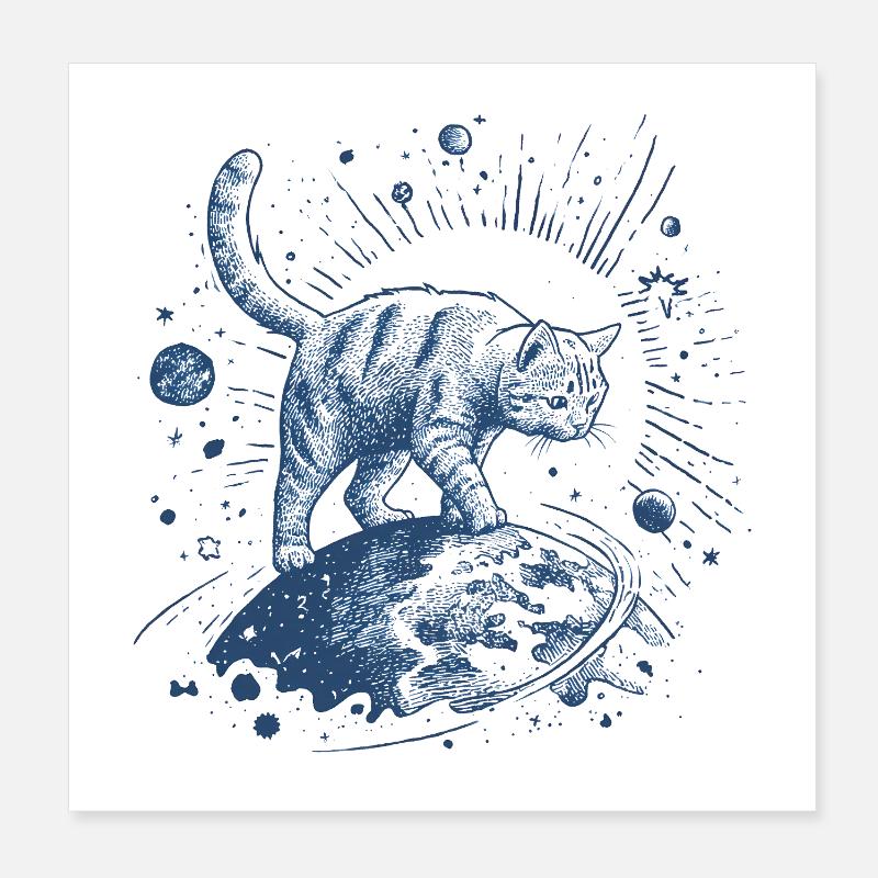Tigre de l’espace bleu - Chat marchant dans l’espace Poster 20 x 20 cm