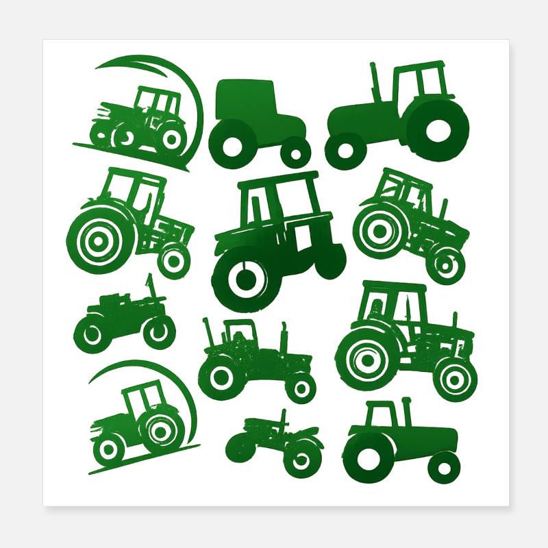 Tracteurs verts en silhouettes Poster 20 x 20 cm