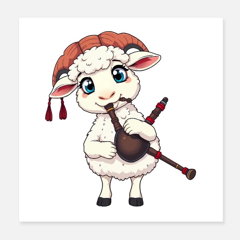 Musician lamb with bagpipes Poster 8" x 8" (20x20 cm)