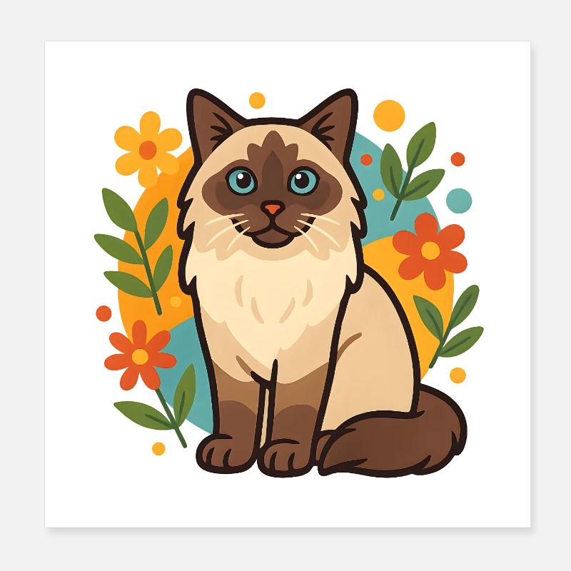 Ragdoll Cat with Flower Circle - Poster 8" x 8" (20x20 cm) - white