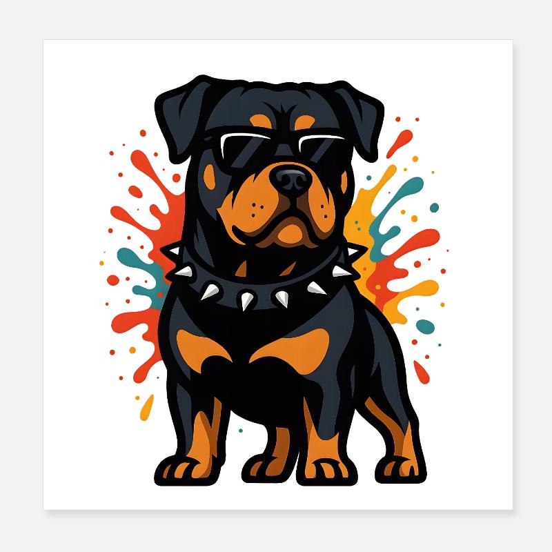 Rottweiler dog with color explosion - Poster 8" x 8" (20x20 cm) - white
