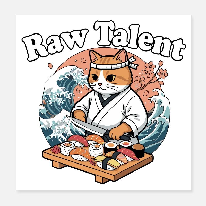 Cat Chef Sushi Master Poster 20 x 20 cm
