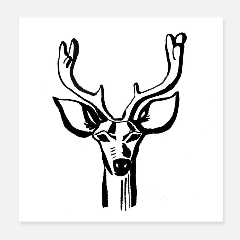 Deer Head Line Style Poster 8" x 8" (20x20 cm)