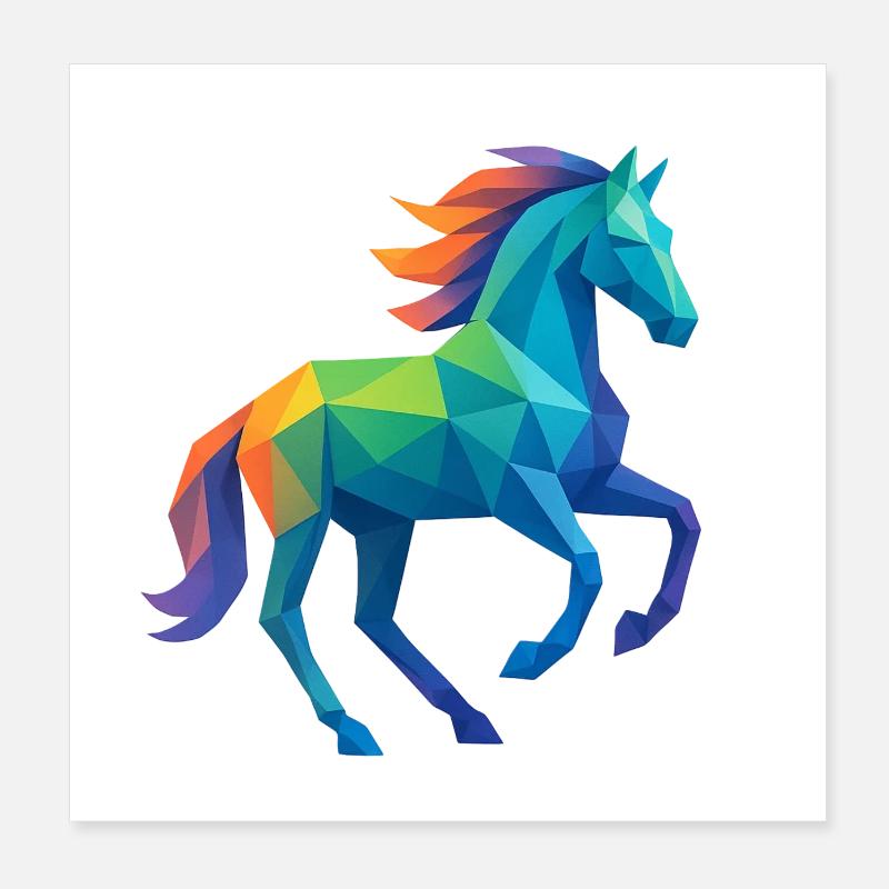Cheval Coloré Low-Poly - Equitation Poster 20 x 20 cm