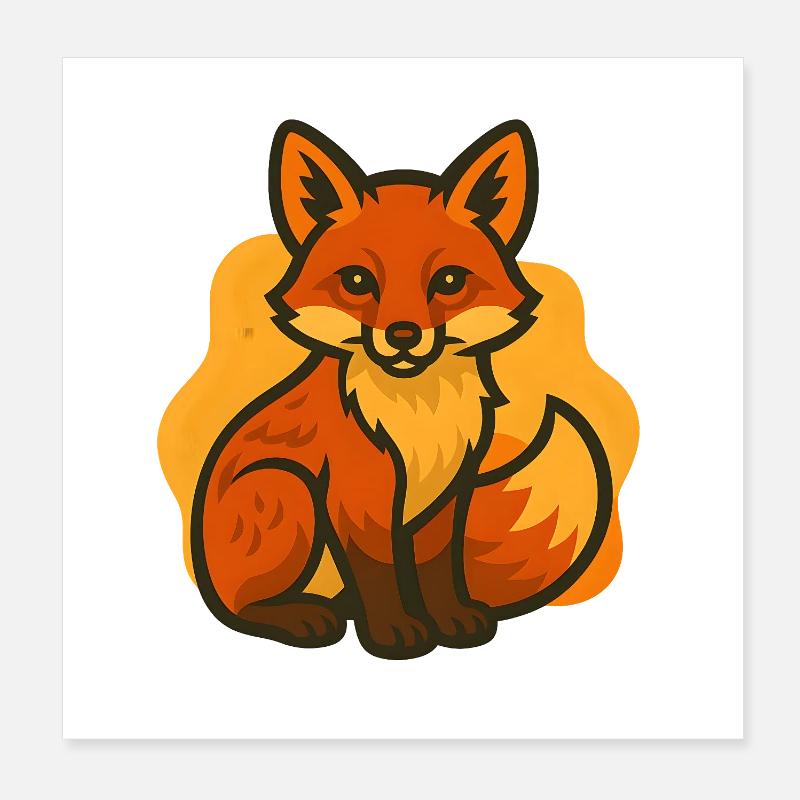Fox Cub Illustration Poster 8" x 8" (20x20 cm)
