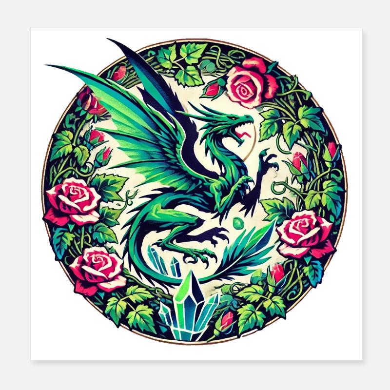 Phénix verdoyant à Rose Circle Poster 20 x 20 cm