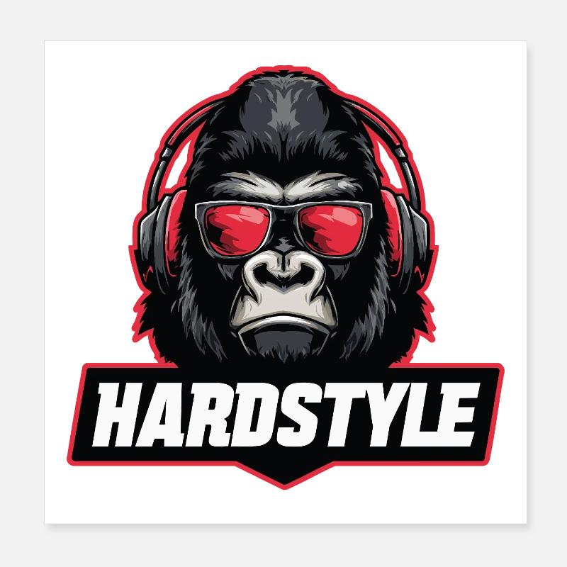 Hardstyle Gorilla – Conception musicale avec casque Poster 20 x 20 cm