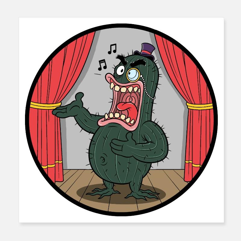 Showman de cactus sur scène - Poster 20 x 20 cm - blanc