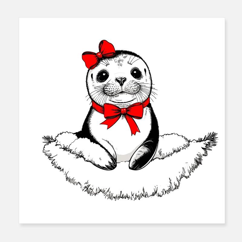 Bow-tiful Seal – Christmas Edition Poster 8" x 8" (20x20 cm)