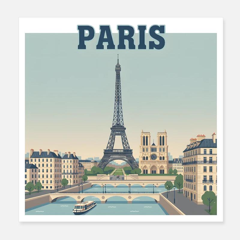 Paris Skyline Eiffel Print Poster 8" x 8" (20x20 cm)