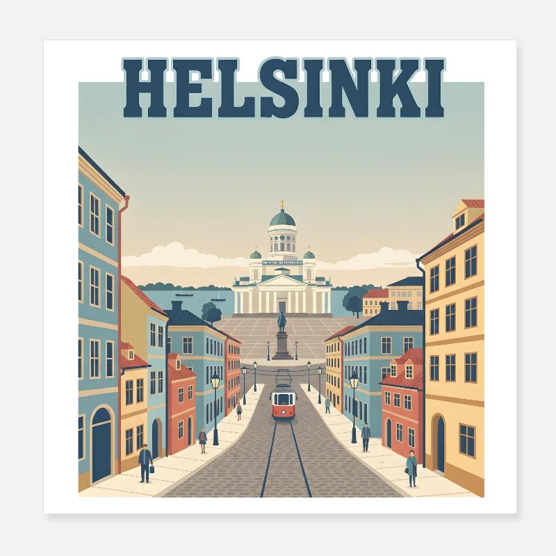 Tramway d’Helsinki vers la place du Sénat Poster 20 x 20 cm