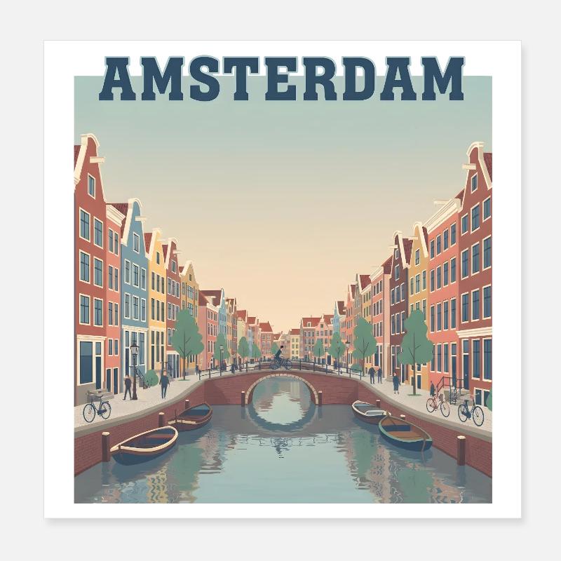 Amsterdam Canals at Sunset Poster 8" x 8" (20x20 cm)