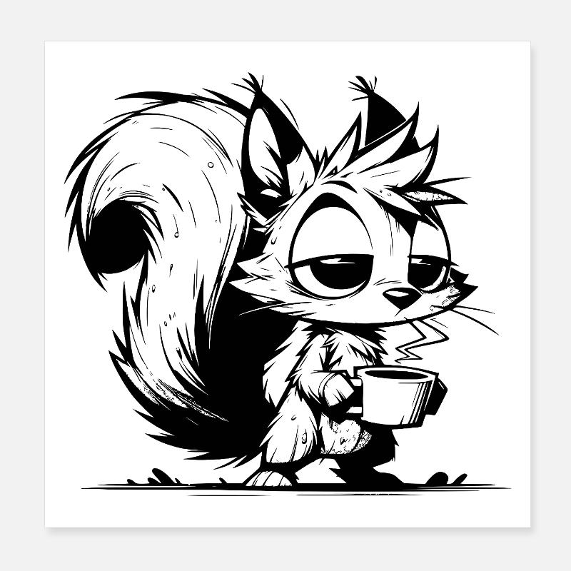 Ohne Kaffee kein Eichhörnchen bei der Arbeit Poster 20x20 cm