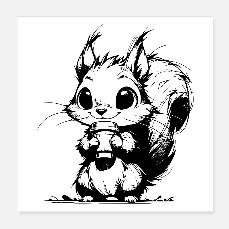Waldbewohner mit Kaffee Waldrand Kaffeeklatsch Poster 20x20 cm