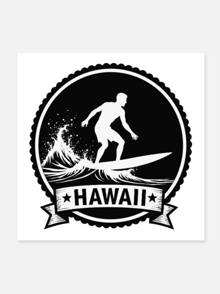Hawaii Surf Wave Badge - Poster 8" x 8" (20x20 cm) - white - Front