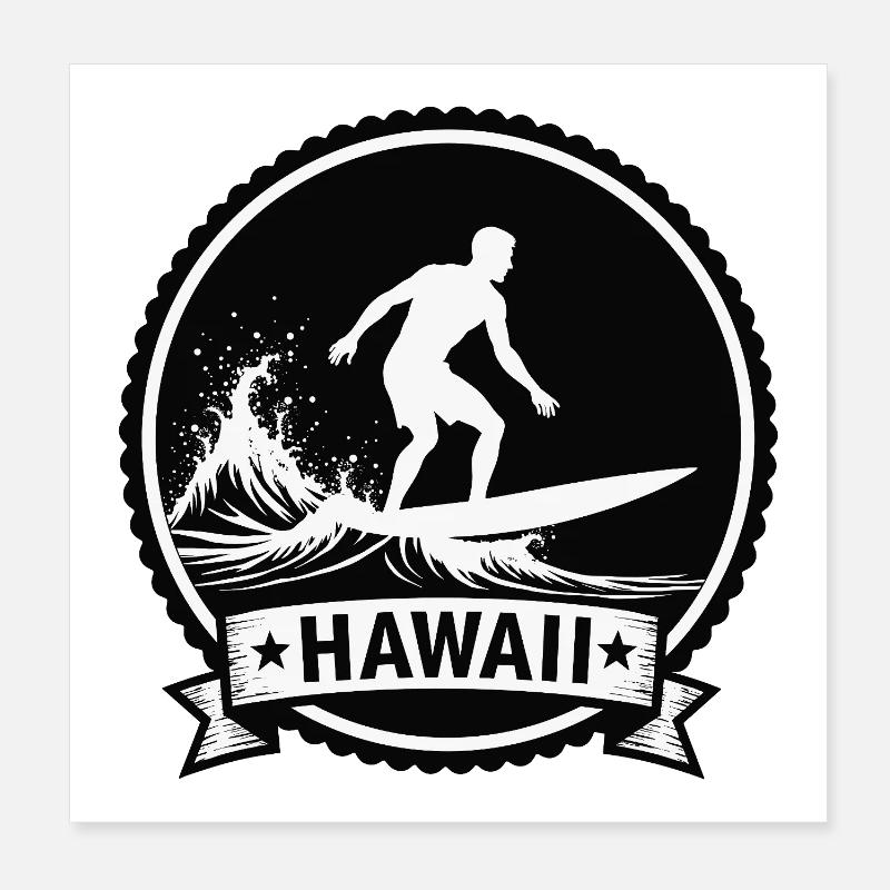 Hawaii Surf Wave Badge Poster 20x20 cm