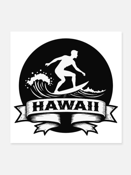 Surfeur Hawaii Vague Bannière - Poster 20 x 20 cm - blanc - Devant