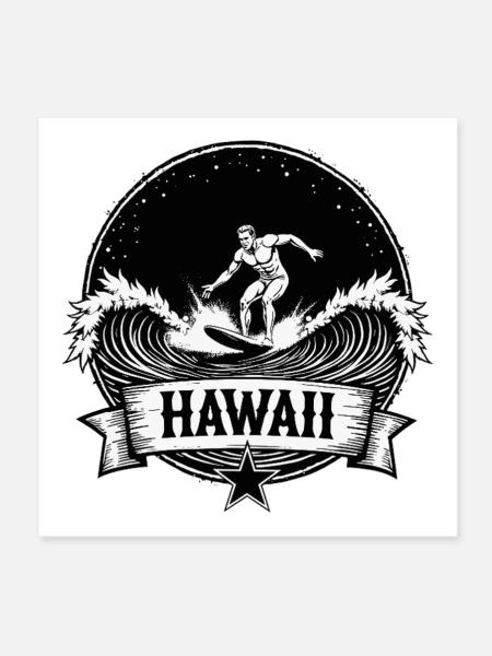 Hawaii Surfer Surfer on Pacific Wave - Poster 8" x 8" (20x20 cm) - white - Front