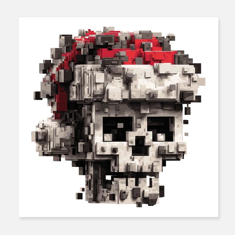 Pixel-Schädel mit Weihnachtsmütze Poster 20x20 cm