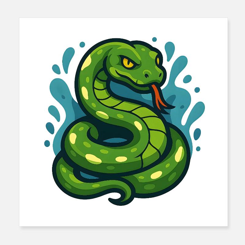 Green Tree Python Snake in Wave Poster 8" x 8" (20x20 cm)