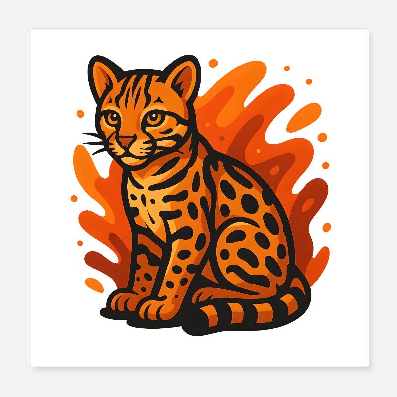 Flammender Ozelot Poster 20x20 cm
