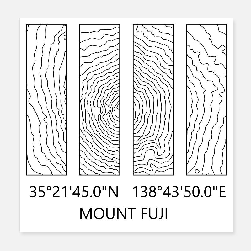 Mount Fuji coordinates – contour lines Poster 8" x 8" (20x20 cm)