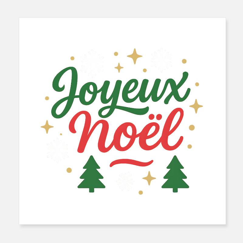 Joyeux Noël design typo texte Vert Rouge Poster 20 x 20 cm