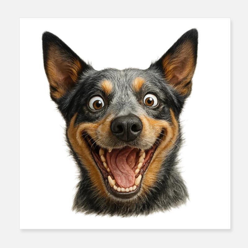 Laughing Dog Head Poster 8" x 8" (20x20 cm)