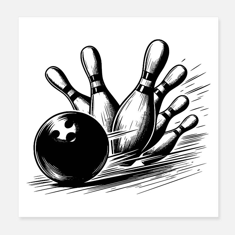 Lancer de boules de bowling dynamique sur des quilles - Poster 20 x 20 cm - blanc
