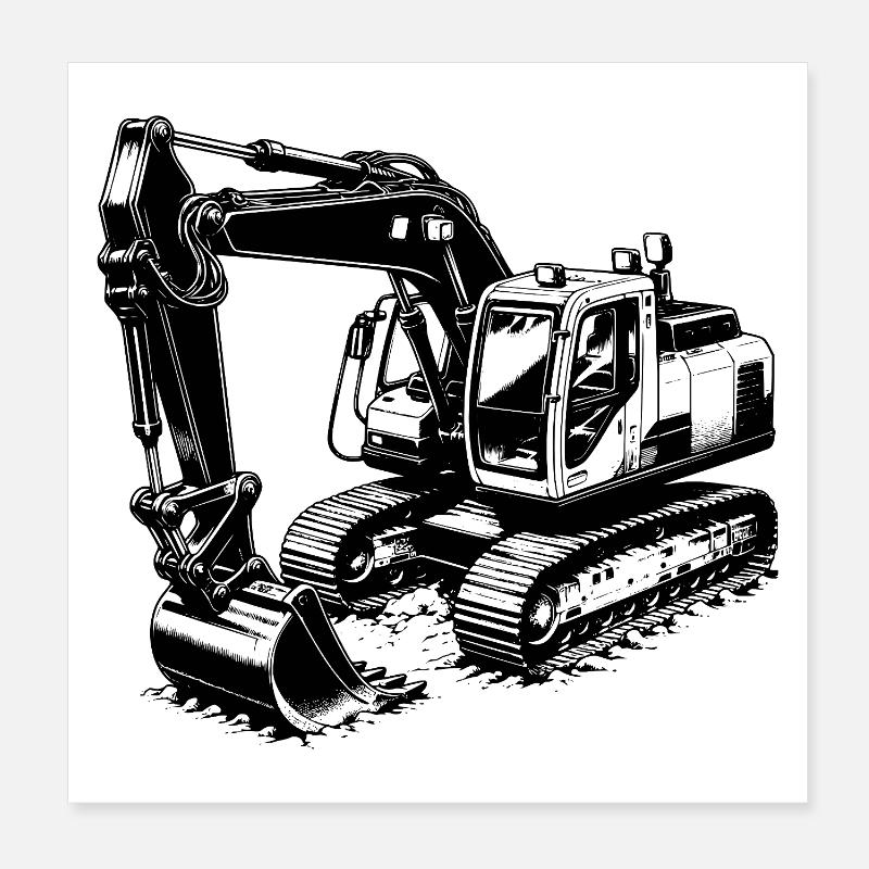 Bagger Schaufelheld und Muskelprotz mit Kabine Poster 20x20 cm