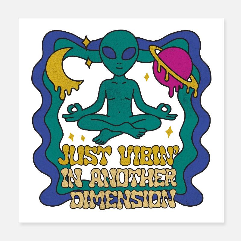 Meditierender Alien im Retro-Space Look Poster 20x20 cm