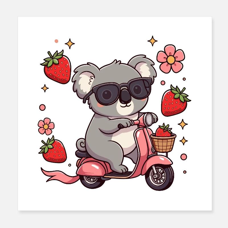Cooler Koala-Rollerfahrer Kawaii Sommerkunst Poster 20x20 cm