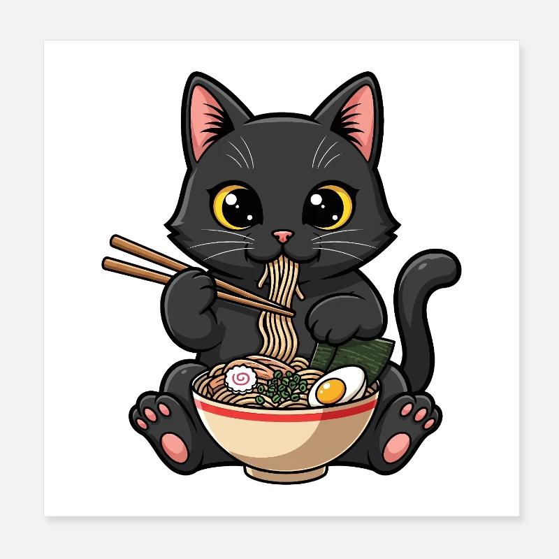 Black cat greedy ramen Poster 8" x 8" (20x20 cm)