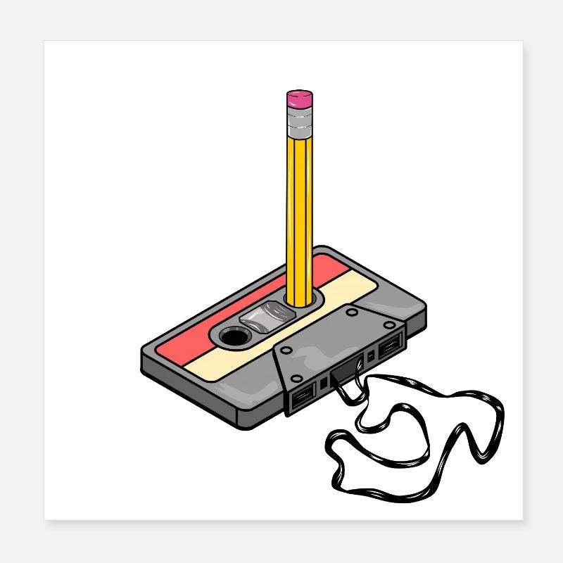 Nostalgia Retro Cassette Tape Pencil 2000 Vibes Poster 20 x 20 cm